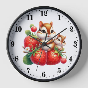 Cute strawberry chipmunk lovers  clock