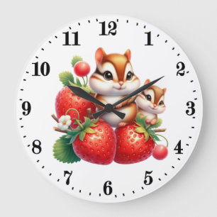 Cute strawberry chipmunk lovers  large clock