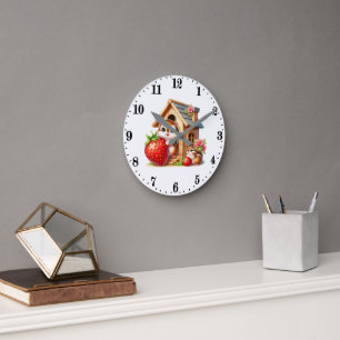 Cute strawberry chipmunk lovers round clock