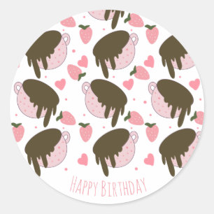 Cute Strawberry Chocolate Dripping Coffee Hearts Classic Round Sticker