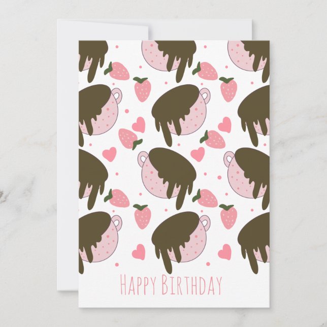 Cute Strawberry Chocolate Dripping Coffee Hearts  Invitation (Front)