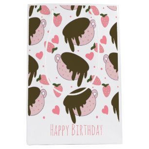 Cute Strawberry Chocolate Dripping Coffee Hearts Medium Gift Bag