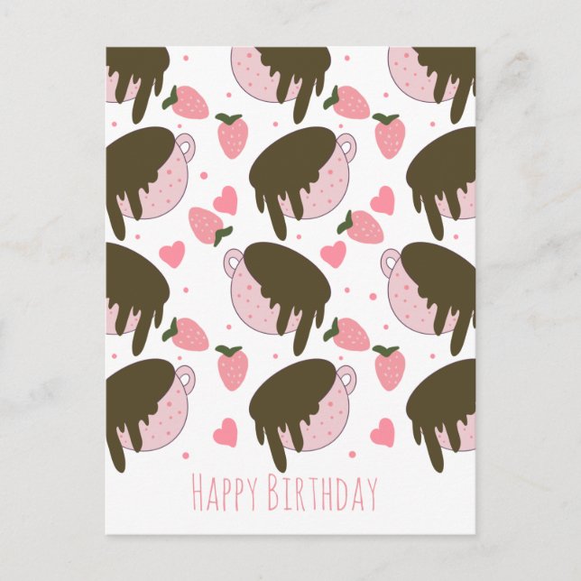 Cute Strawberry Chocolate Dripping Coffee Hearts  Postcard (Front)