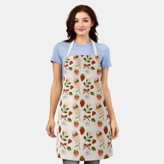 Cute Strawberry Cottagecore Seamless Pattern Apron