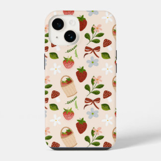 Cute Strawberry Cottagecore Seamless Pattern iPhone 14 Case