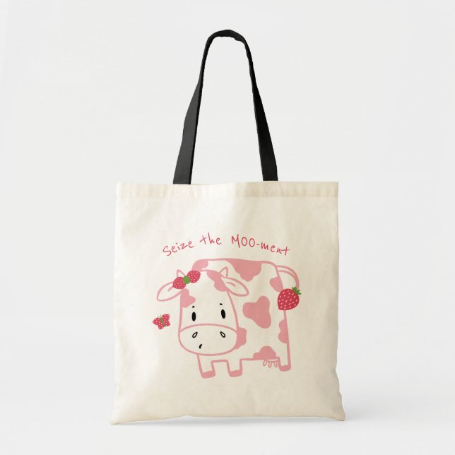 Cute Strawberry Cow | Seize the Moo-ment Tote Bag (Front)