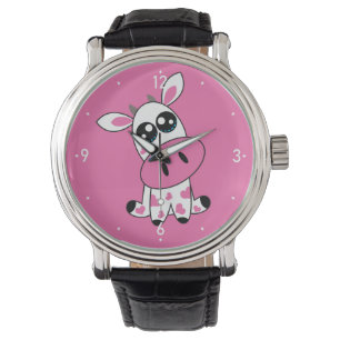 Cute Strawberry Cow smiling face pink Watch