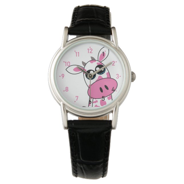 Cute Strawberry Cow smiling face Watch (Front)