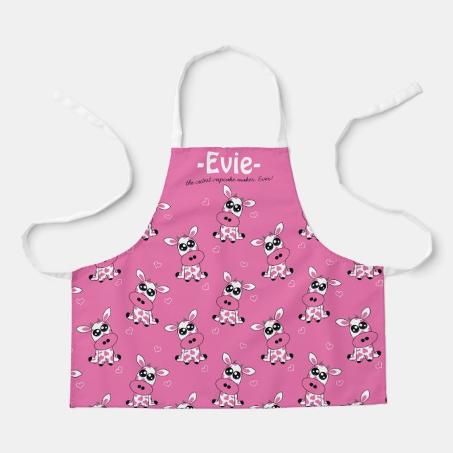 Cute strawberry cows 2 x custom text apron (Front)