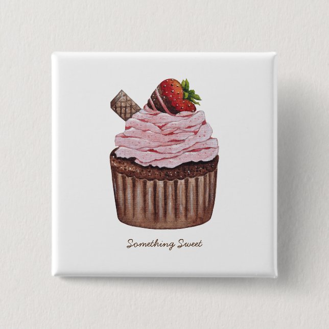 Cute Strawberry Cupcake  In Watercolor  15 Cm Square Badge (Front)