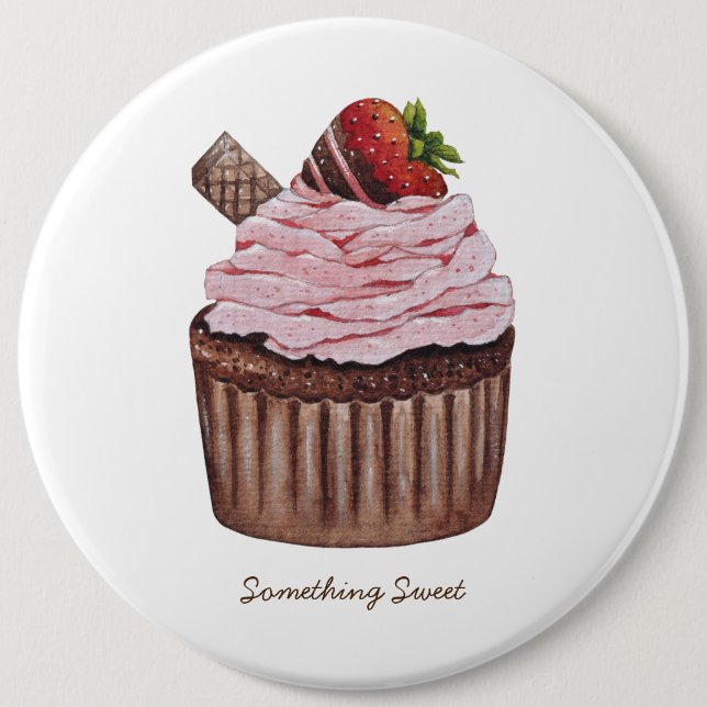 Cute Strawberry Cupcake  In Watercolor  6 Cm Round Badge (Front)