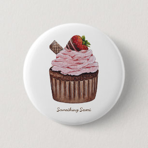 Cute Strawberry Cupcake  In Watercolor  6 Cm Round Badge