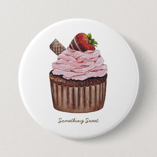 Cute Strawberry Cupcake In Watercolor 7.5 Cm Round Badge