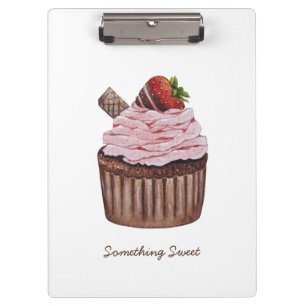 Cute Strawberry Cupcake In Watercolor Clipboard
