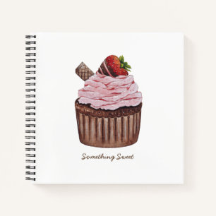 Cute Strawberry Cupcake In Watercolor Notebook