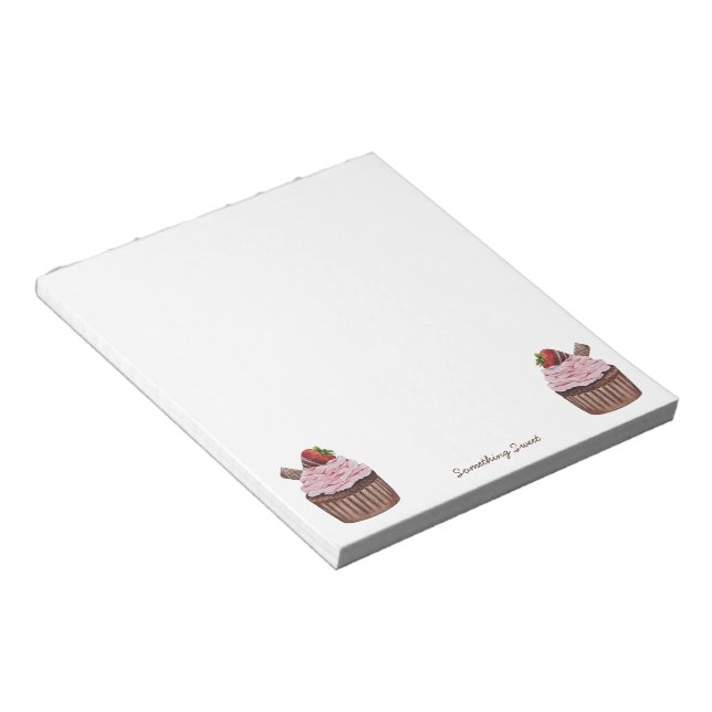 Cute Strawberry Cupcake  In Watercolor   Notepad (Angled)