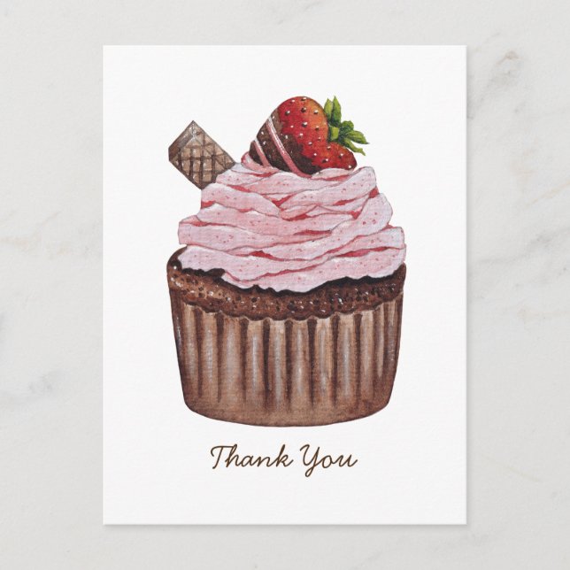 Cute Strawberry Cupcake  In Watercolor  Postcard (Front)