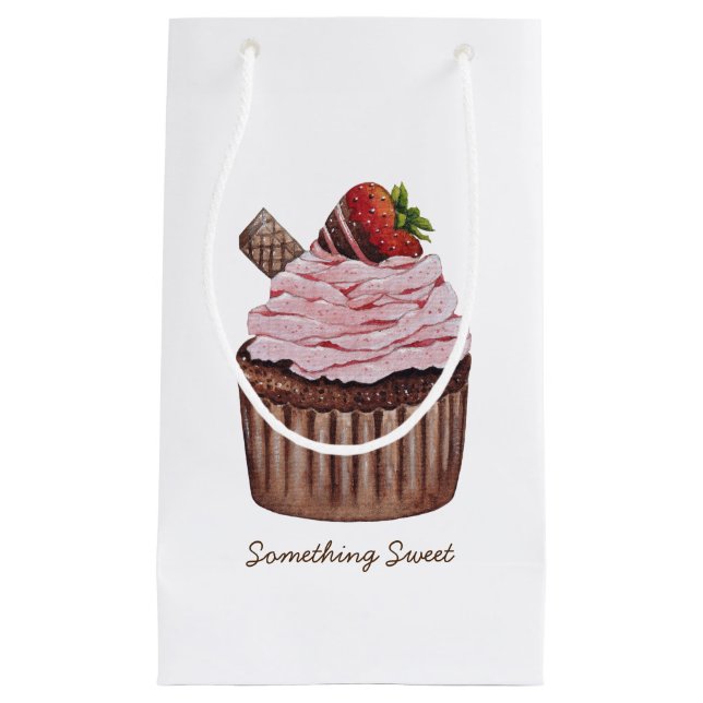 Cute Strawberry Cupcake  In Watercolor  Small Gift Bag (Front)