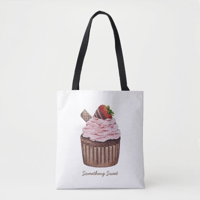 Cute Strawberry Cupcake  In Watercolor  Tote Bag (Front)