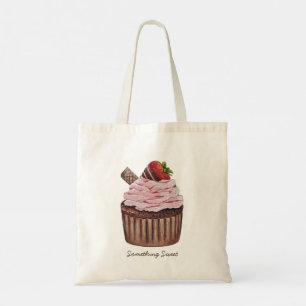 Cute Strawberry Cupcake  In Watercolor  Tote Bag