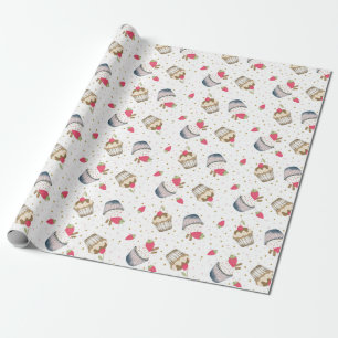 Cute Strawberry Cupcake Pattern Birthday Party Wrapping Paper
