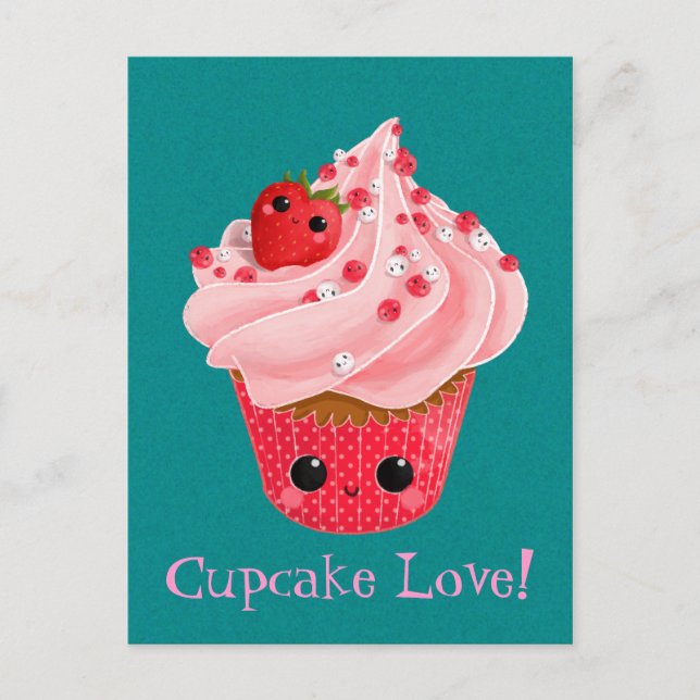 Cute Strawberry Cupcake Postcard (Front)
