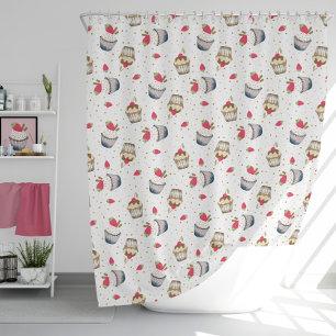 Cute Strawberry Cupcake Shower Curtain