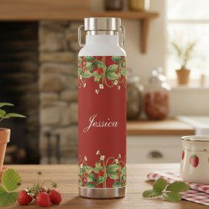 Cute Strawberry Custom Name Water Bottle