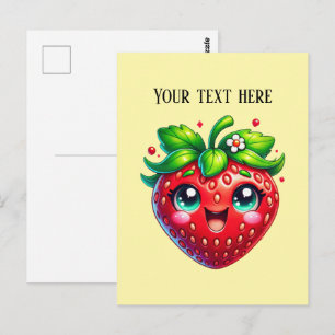 Cute strawberry customisable fruit postcard
