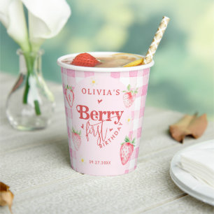 Cute Strawberry Daisy Berry First Photo Brithday Paper Cups