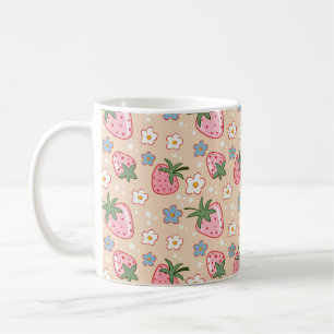 Cute Strawberry & Daisy Seamless Pattern Coffee Mug