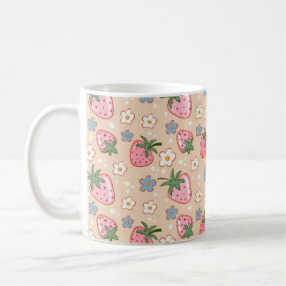 Cute Strawberry & Daisy Seamless Pattern Coffee Mug