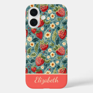 Cute Strawberry Design with custom Name   iPhone 16 Case