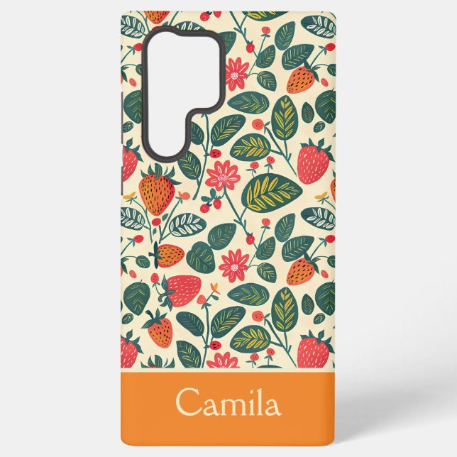Cute Strawberry Design with custom Name   Samsung Galaxy S22 Ultra Case (Back)