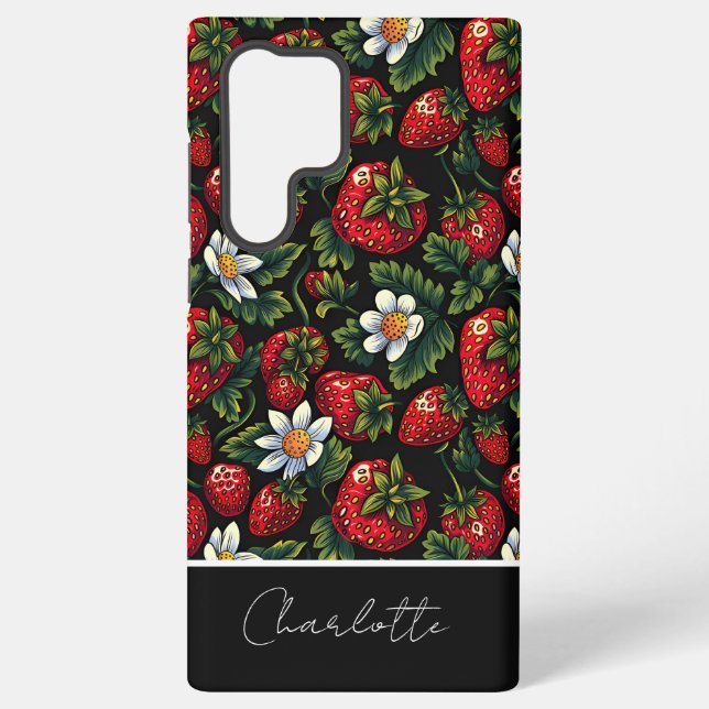Cute Strawberry Design with custom Name   Samsung Galaxy S22 Ultra Case (Back)