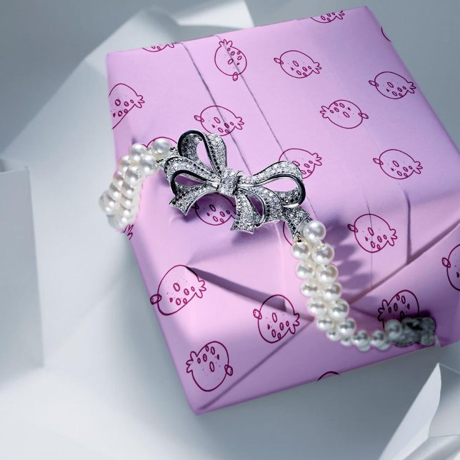 Cute Strawberry Doodles – Minimal Kawaii Pattern Wrapping Paper (Creator Uploaded)