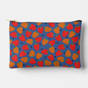 Cute Strawberry Floral Red Orange Blue Accessory Pouch