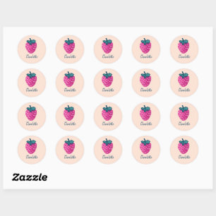 Cute Strawberry Fruit Custom Name  Classic Round Sticker