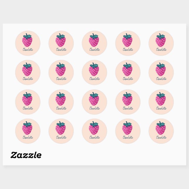 Cute Strawberry Fruit Custom Name  Classic Round Sticker (Sheet)