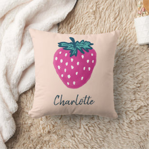 Cute Strawberry Fruit Custom Name  Cushion