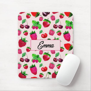 Cute Strawberry Fruit Custom Name Mouse Pad