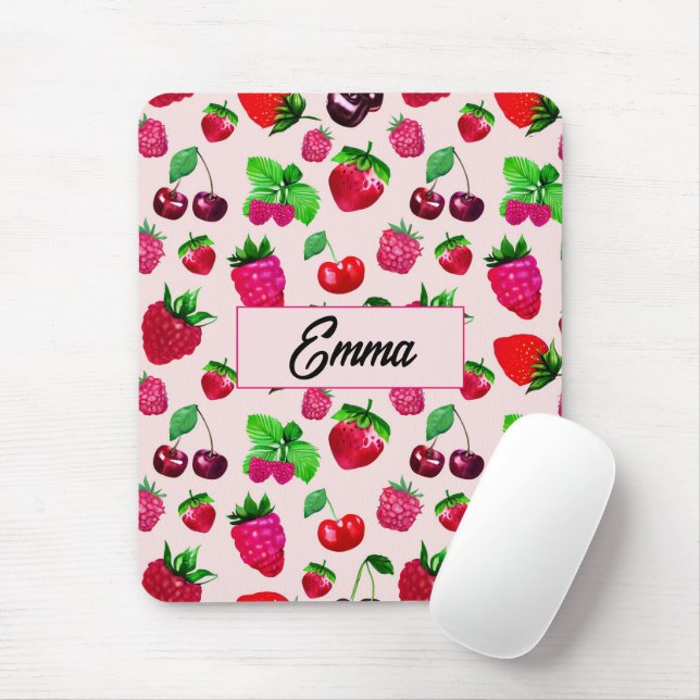Cute Strawberry Fruit Custom Name Mouse Pad (With Mouse)