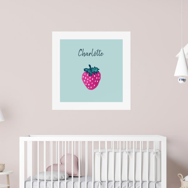 Cute Strawberry Fruit Custom Name  Poster (Nursery 2)