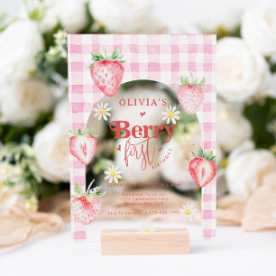 Cute Strawberry Fruit Daisy Berry First Birthday Acrylic Invitations