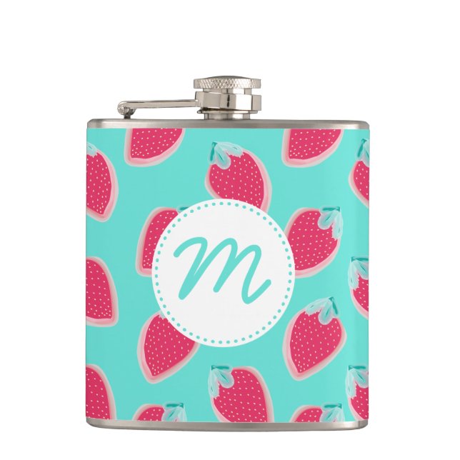 Cute Strawberry Fruit Pattern Hip Flask (Front)