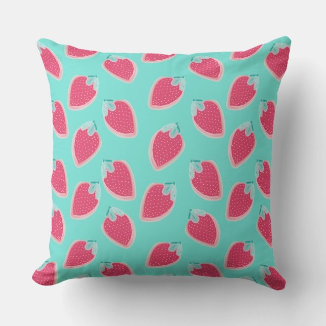 Cute Strawberry Fruit Pattern Outdoor Cushion (Front)