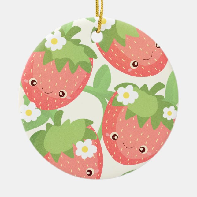 Cute Strawberry Garden  Ceramic Ornament (Front)