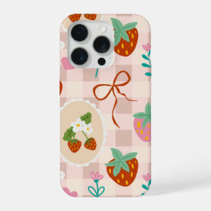 Cute Strawberry Gingham Seamless Pattern  iPhone 15 Pro Case