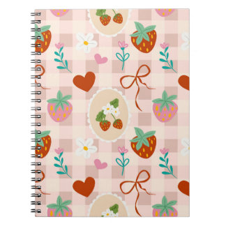 Cute Strawberry Gingham Seamless Pattern Notebook