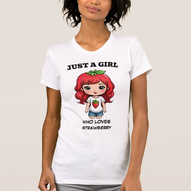 Cute Strawberry Girl Kawaii Art T-Shirt (Front)